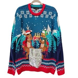 Deer With Beer Ugly Christmas Sweater SZ L By Blizzard Bay